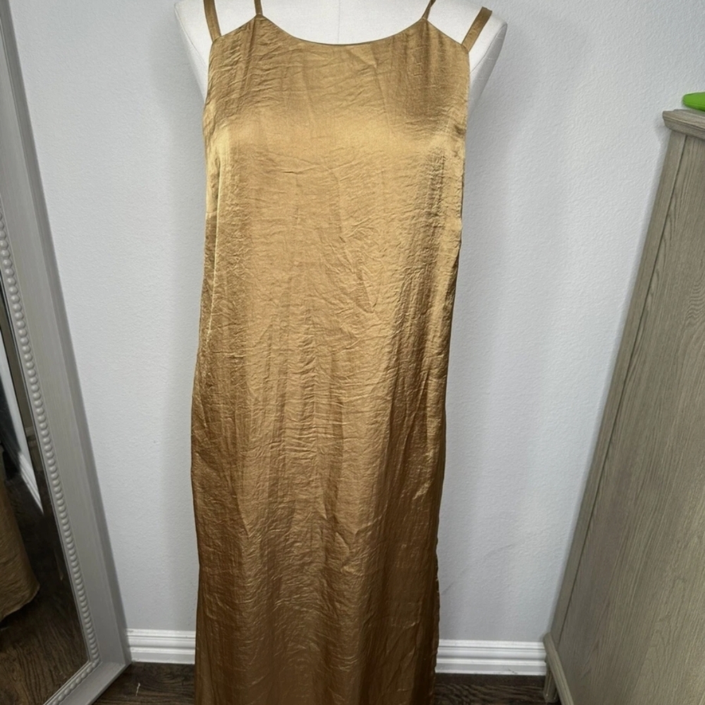 Soft Surroundings Gold Spaghetti Strap Maxi Dress